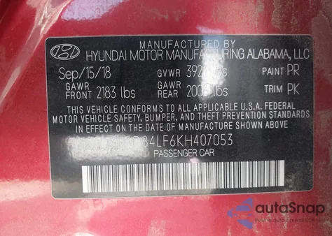 2019 Hyundai Elantra Sel from USA, damaged, VIN 5NPD84LF6KH407053
